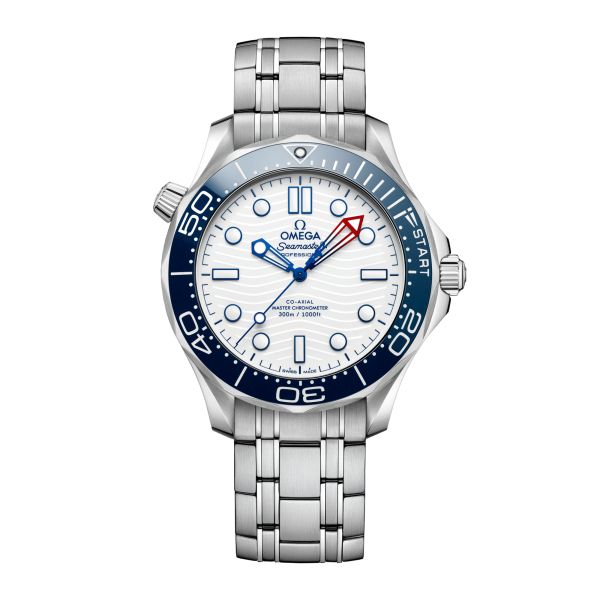 Montre Omega Seamaster Diver 300M America’s Cup Co-Axial Master Chronometer cadran blanc bracelet acier 42 mm