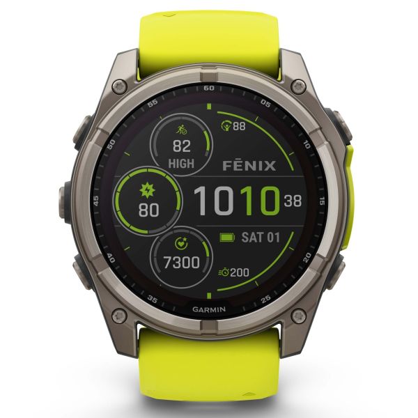 Garmin Fenix 8 Sapphire Solar Edition Titanium Titanium watch yellow graphite silicone strap 51 mm Lepage