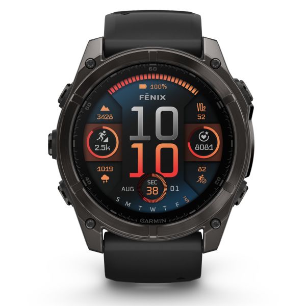 Garmin Fenix 8 AMOLED Sapphire Titanium Carbon Gray DLC black silicone strap 51 mm watch