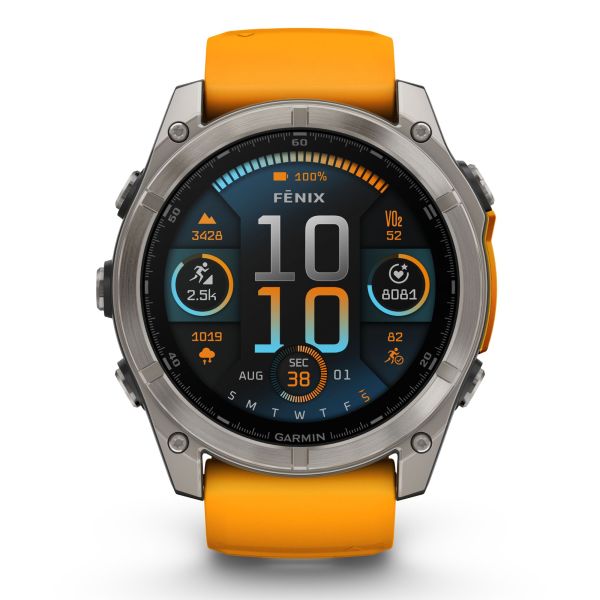 Garmin Fenix 8 AMOLED Sapphire Titanium Titanium orange-graphite silicone strap 51 mm watch