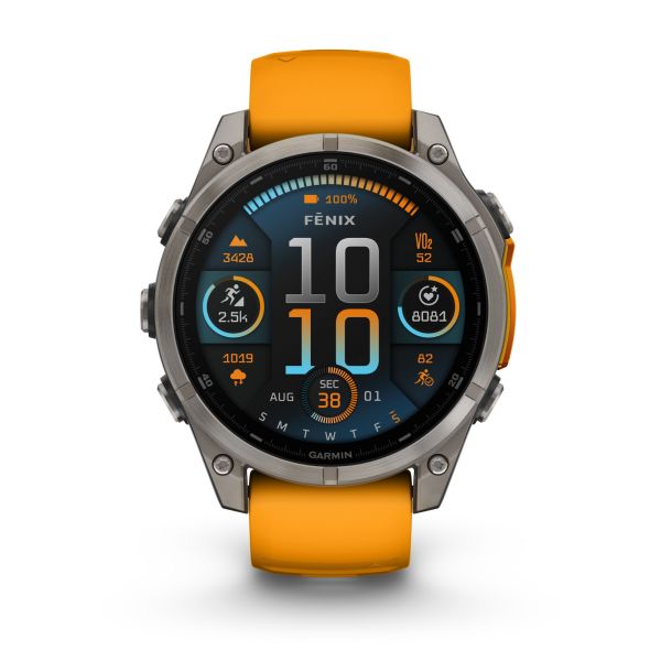 Garmin Fenix 8 AMOLED Sapphire Titanium Titanium silicone strap orange-graphite 47 mm watch