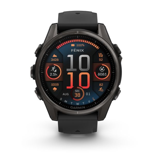 Garmin Fenix 8 AMOLED Sapphire Titanium Carbon Gray DLC black silicone strap 43 mm watch