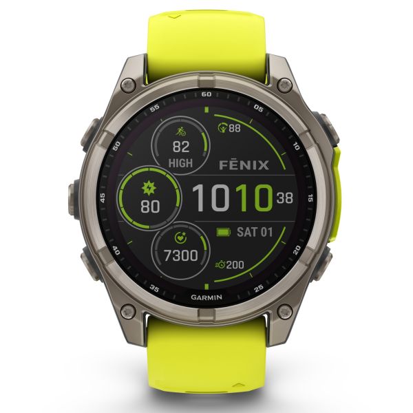 Garmin Fenix 8 Sapphire Solar Edition Titanium Titanium watch yellow/graphite silicone strap 47 mm