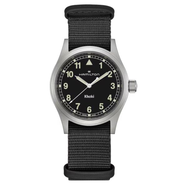 Hamilton Khaki Field quartz watch black dial black NATO strap 38 mm