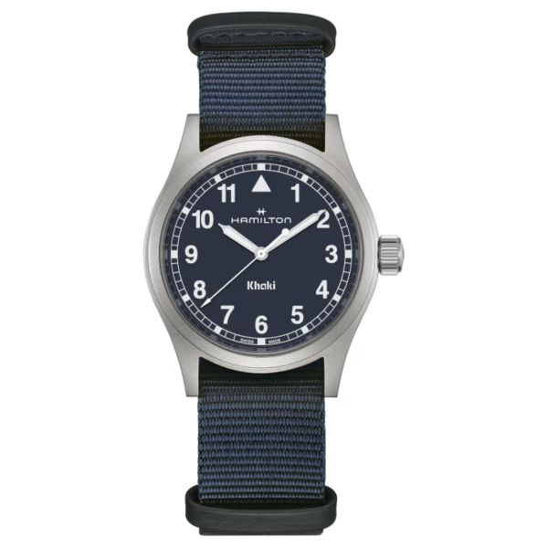 Hamilton Khaki Field quartz watch blue dial blue NATO strap 38 mm