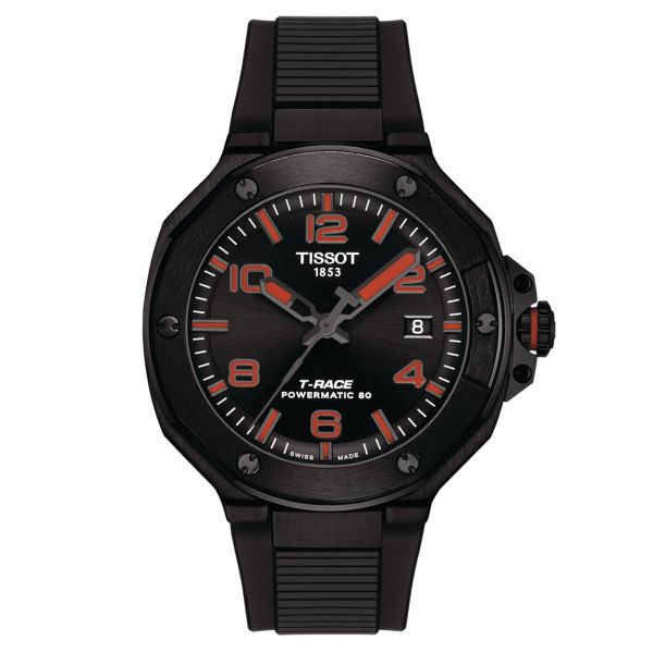 Montre Tissot T-Race PVD Noir Powermatic 80 cadran noir bracelet caoutchouc noir 41 mm T141.807.37.057.00