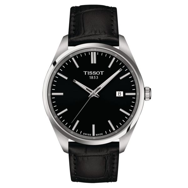 Montre Tissot T-Classic PR 100 quartz cadran noir bracelet cuir noir 40 mm T150.410.16.051.00