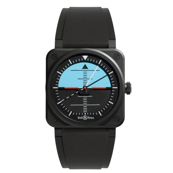 Montre Bell & Ross BR-03 Horizon céramique automatique cadran noir et bleu bracelet caoutchouc 41 mm