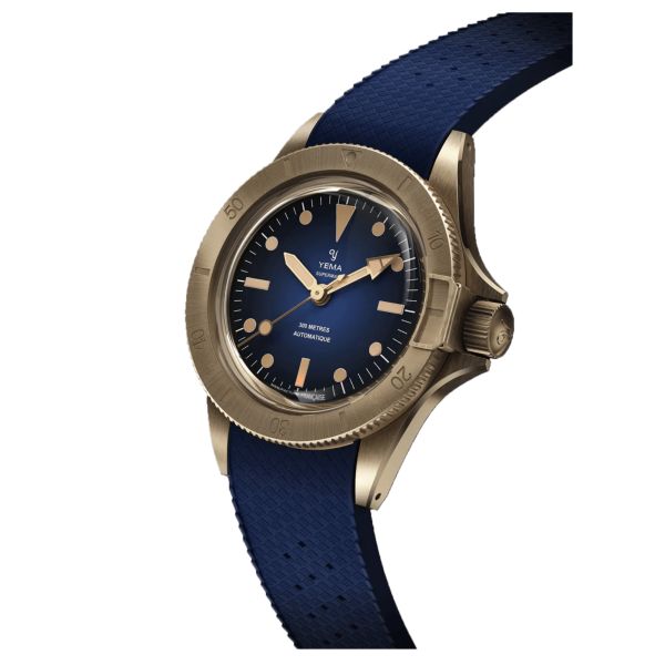 Montre Yema Superman Bronze CMM.10 Edition Limitée automatique cadran bleu bracelet caoutchouc bleu 39 mm