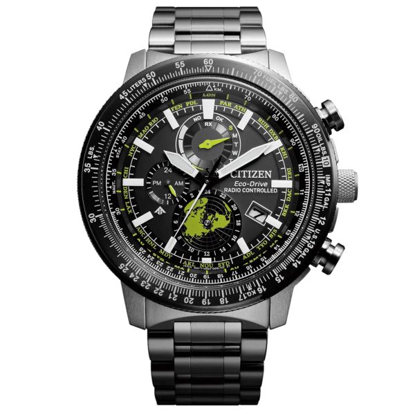 Montre Citizen Pro-Master Sky Radio Contrôlée Eco-Drive cadran noir bracelet acier 47 mm