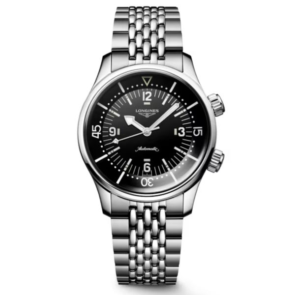 Longines Legend Diver automatic watch black dial steel bracelet 39 mm