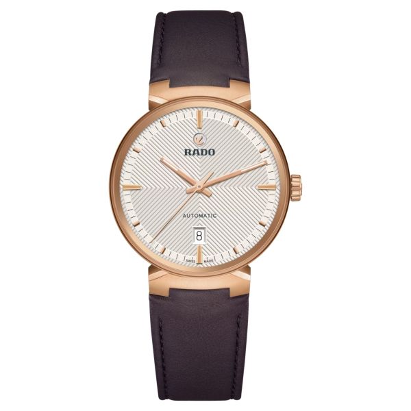 Rado Florence Classic automatic watch silver white dial brown leather strap 39 mm