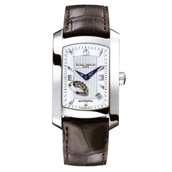 Montre Baume et Mercier Hampton Milleis XL automatique cadran argent bracelet cuir marron 30 x 45,5 mm 08684