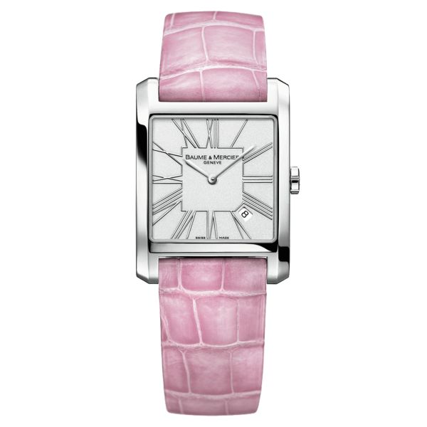 Baume et Mercier Hampton Square quartz white dial pink leather strap 26 x 34 mm 08742