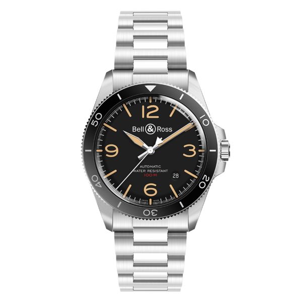 Montre Bell & Ross BR V2-92 Steel Heritage automatique cadran noir bracelet acier 41 mm