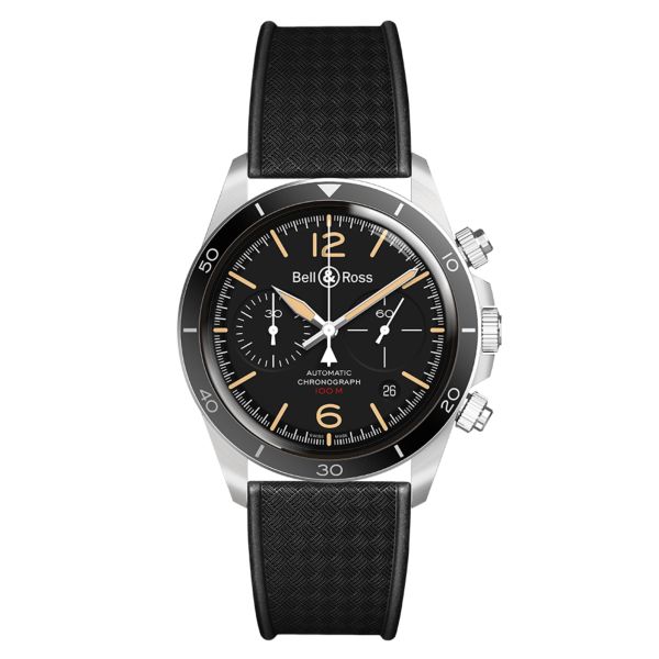 Montre Bell & Ross BR V2-94 Steel Heritage automatique cadran noir bracelet caoutchouc 41 mm