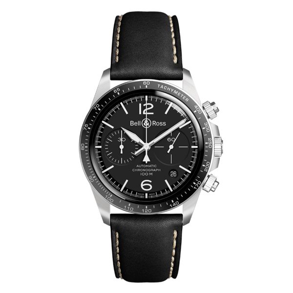 Bell & Ross BR V2-94 Black Steel automatic black dial leather strap 41 mm