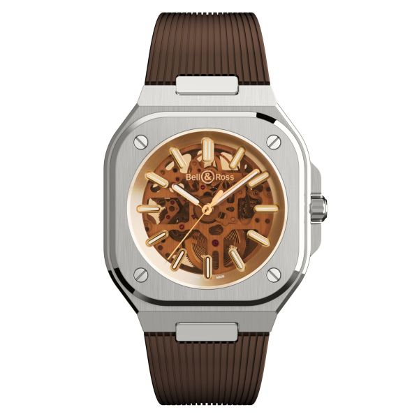 Bell & Ross BR 05 Skeleton Golden automatic gold-tinted transparent dial rubber strap 40 mm