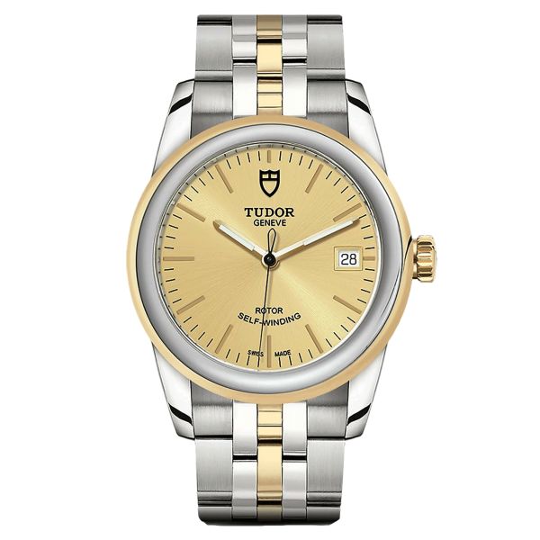 Montre Tudor Glamour Date automatique cadran champagne bracelet acier et or jaune 36 mm M55003-0005