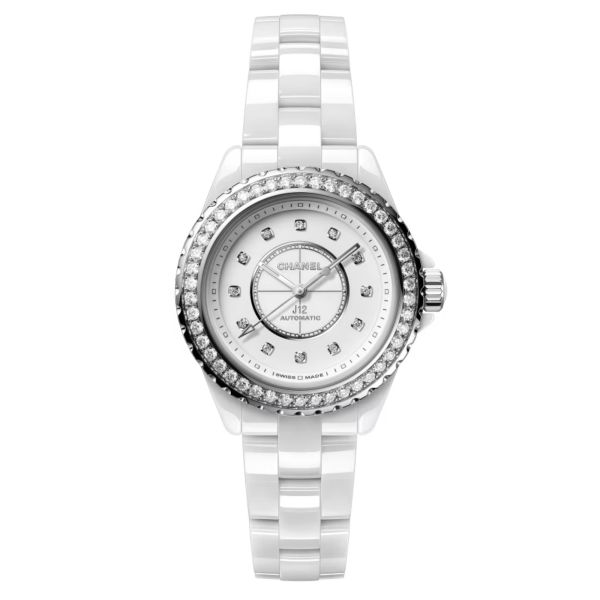 CHANEL J12 Calibre 12.2 automatic diamond hour-markers & bezel white dial white ceramic bracelet 33 mm