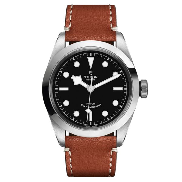 Tudor Black Bay 41 automatic watch black dial brown leather strap 41 mm M79540-0003