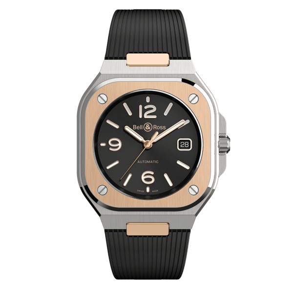 Montre Bell & Ross BR 05 Black Steel & Gold automatique cadran noir bracelet caoutchouc 40 mm