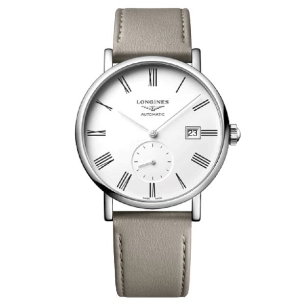 Longines Elegant automatic watch white dial taupe leather strap 39 mm L4.812.4.11.2