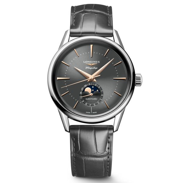 Longines Flagship Heritage automatic moon phase watch black dial black bracelet 38,5 mm