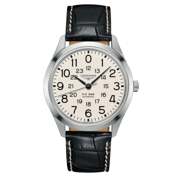 Longines Heritage Railroad automatic watch beige dial black leather strap 40 mm L2.803.4.23.0