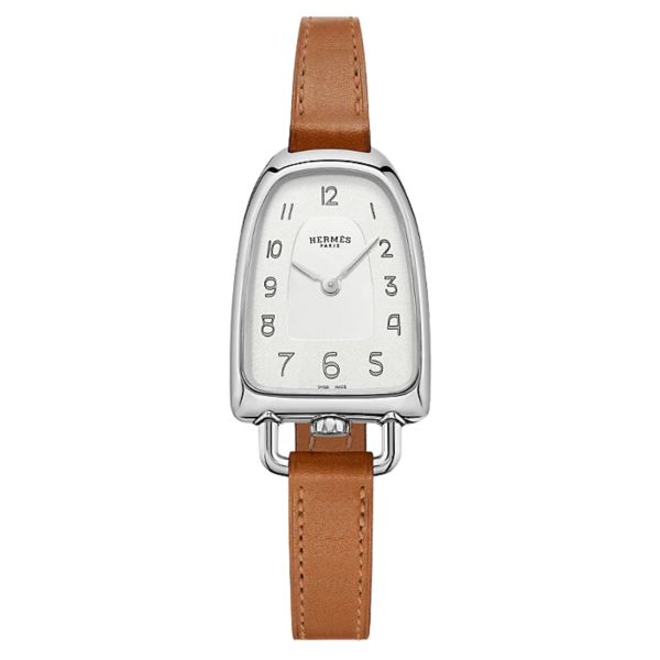 Montre HERMÈS Galop d'Hermès Moyen Modèle quartz cadran argent bracelet cuir marron 32 mm