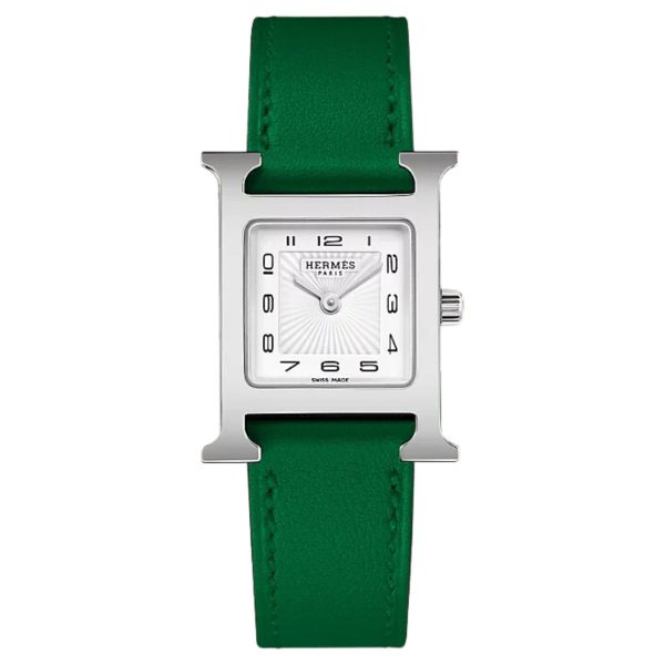 Montre HERMÈS Heure H Petit Modèle quartz cadran blanc bracelet cuir Swift étoupe 25 mm