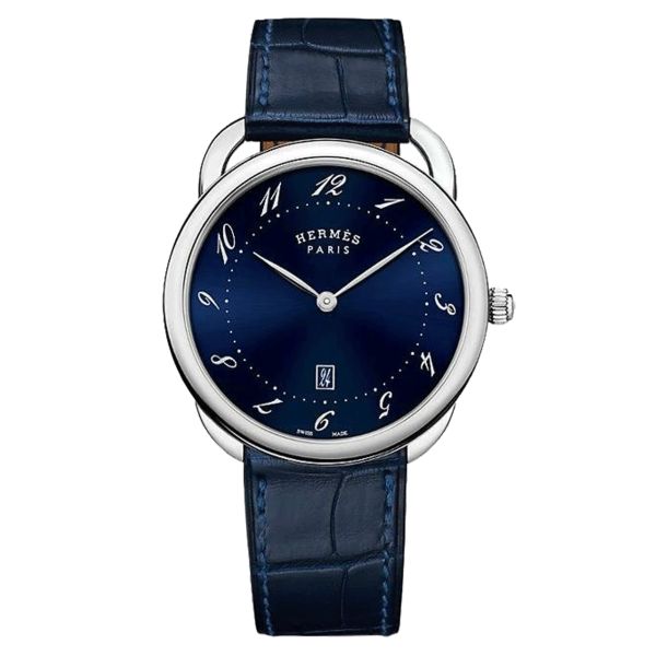 HERMÈS Arceau Grand Modèle quartz watch blue dial blue leather strap 40 mm W055765WW00