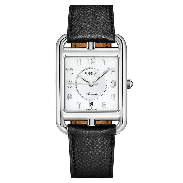 HERMÈS Cape Cod Large Model automatic watch white dial black leather strap 37 mm W056583WW00