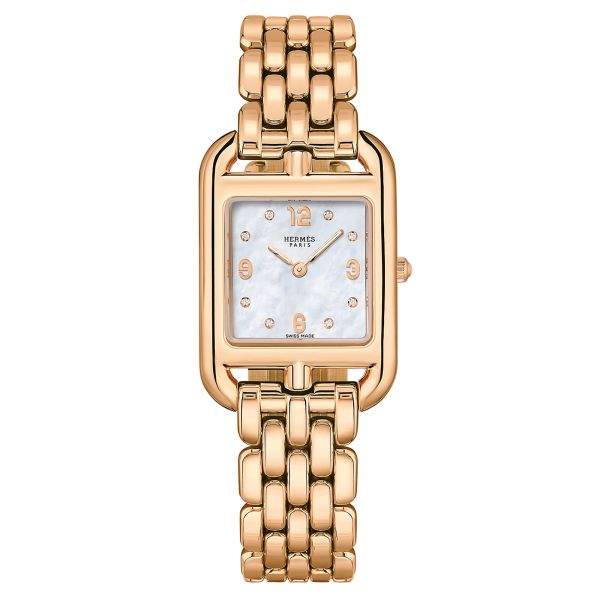 Montre HERMÈS Cape Cod Petit Modèle Or Rose cadran nacre blanche bracelet or rose 23 mm W059549WW00