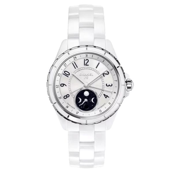 Montre CHANEL J12 Moonphase automatique cadran blanc bracelet céramique blanche 38 mm H3404