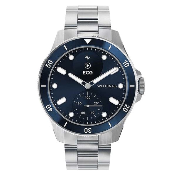 Montre Connectée Withings ScanWatch Nova cadran bleu bracelet acier 42 mm WSW N BLUE