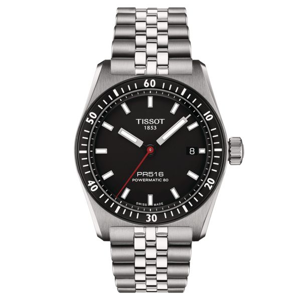 Montre Tissot T-Sport PR 516 Powermatic 80 cadran noir bracelet acier 38 mm T149.407.11.051.00