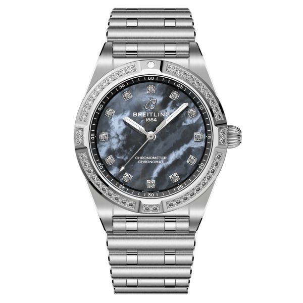 Breitling Chronomat quartz watch bezel set with diamond hour markers black mother-of-pearl 28 mm A72310531G1A1