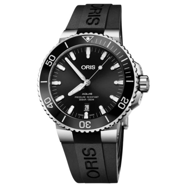 Montre Oris Aquis Date automatique cadran noir bracelet caoutchouc noir 43,5 mm