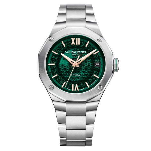 Baume et Mercier Riviera automatic watch green dial stainless steel bracelet 39 mm 10770