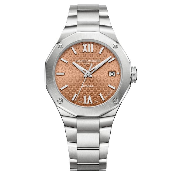 Baume et Mercier Riviera automatic watch terracotta dial steel bracelet 36 mm 10764