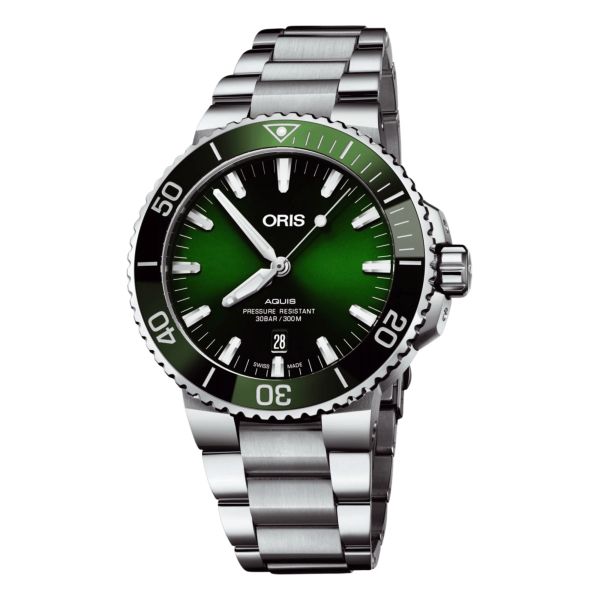 Montre Oris Aquis Date automatique cadran vert bracelet acier 43,5 mm