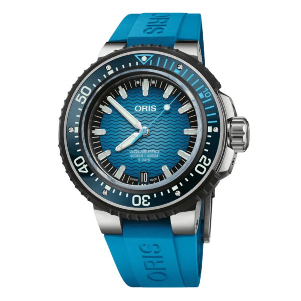 Montre Oris Aquis Pro 4000M Titane automatique cadran bleu bracelet caoutchouc 49,5 mm