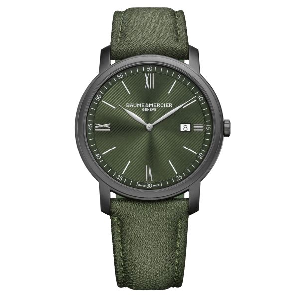 Baume et Mercier Classima quartz watch green dial green fabric strap 42 mm 10766