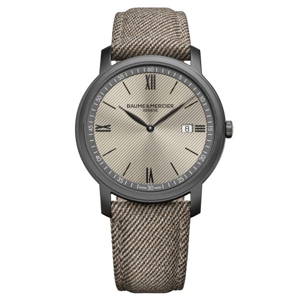 Baume et Mercier Classima quartz watch sand dial beige fabric strap 42 mm 10767