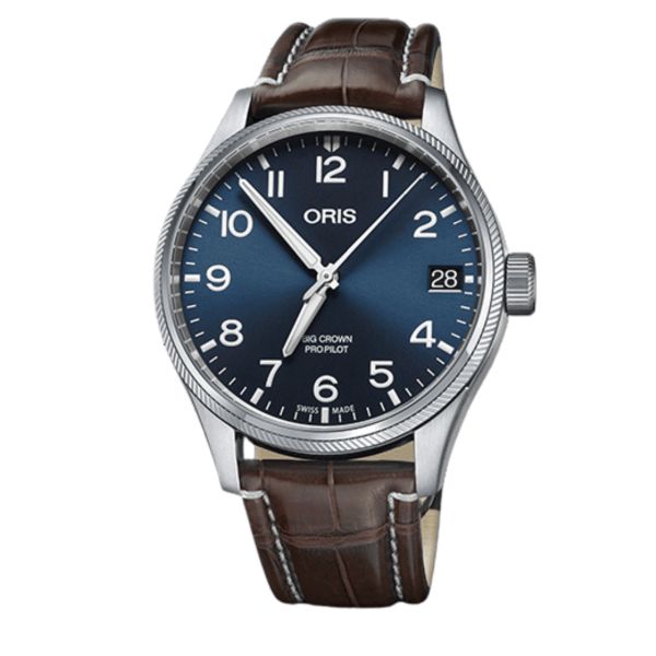 Montre Oris Aviation Big Crown Propilot Big Date automatique cadran bleu bracelet cuir 41 mm