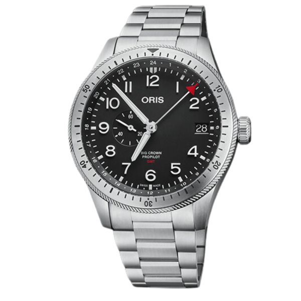 Montre Oris Aviation Big Crown Propilot Timer GMT automatique cadran noir bracelet acier 44 mm