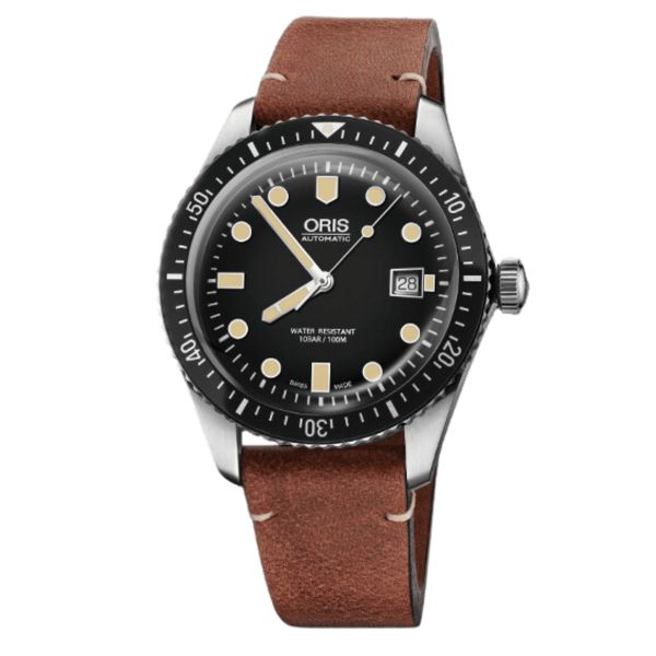 Oris Divers Sixty-Five automatic black dial leather strap 42 mm