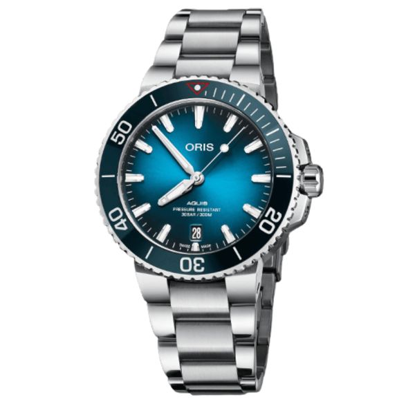 Montre Oris Aquis Date Clean Ocean Limited Edition automatique cadran bleu bracelet acier 39,5 mm