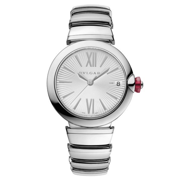 Bulgari Lvcea automatic watch opaline silver dial steel bracelet 33 mm 102219